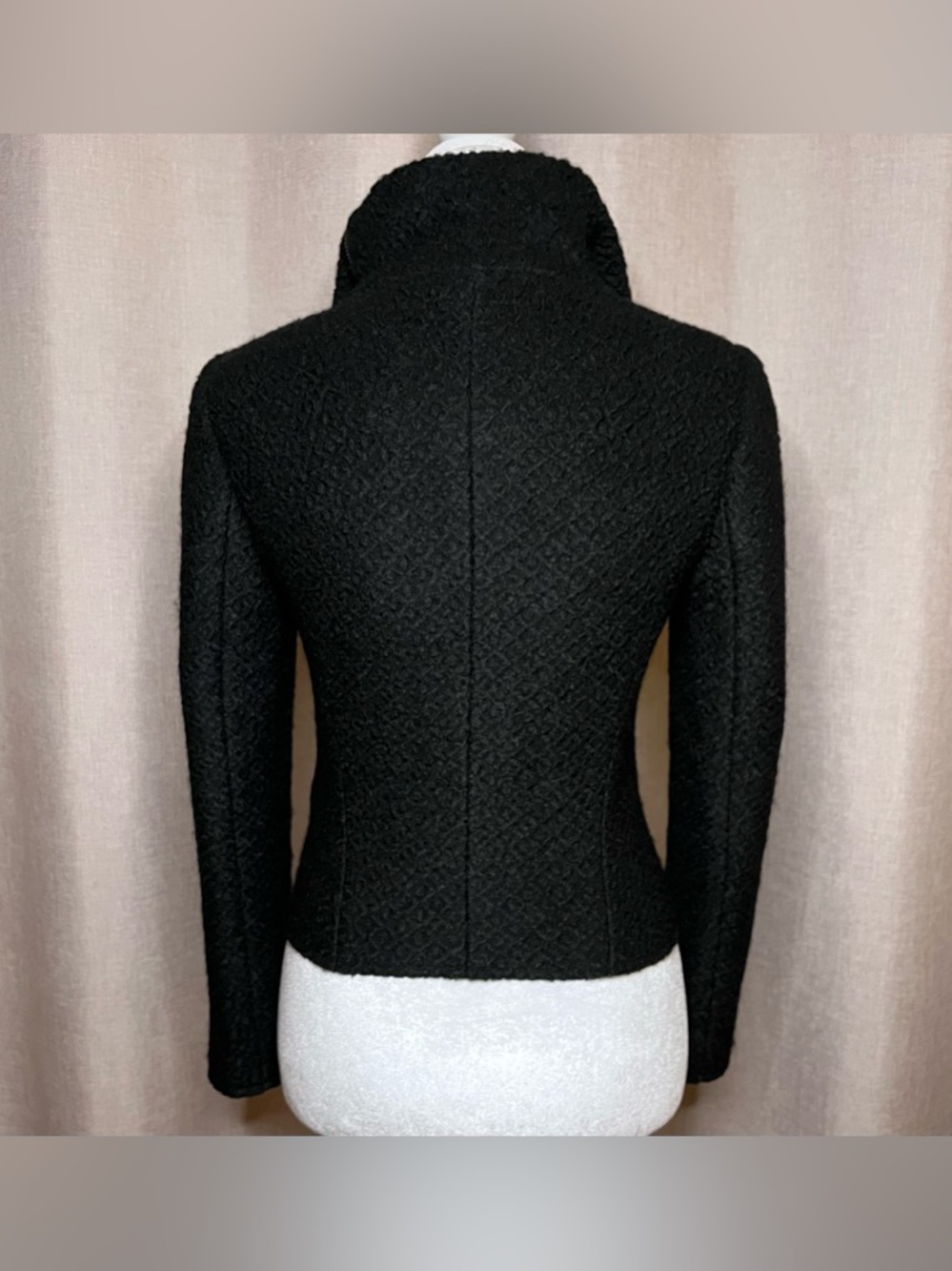 Vintage Y2K Juicy Couture Biker Moto Wool Jacket Coat Black Wool Tweed Women’s S - Picture 2 of 15